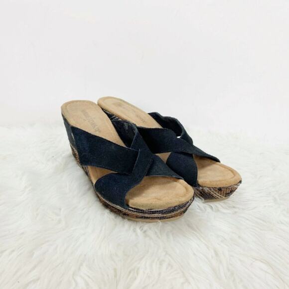 Minnetonka Wedge Sandals Size 7.5 Women Black Suede Platform Aztec Tribal - Picture 2 of 9